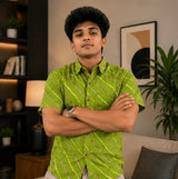 Men's Olive Green Diagonal Striped Cotton Casual Shirt