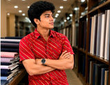 Men's Vibrant Crimson Red Diagonal Striped Cotton Casual Shirt