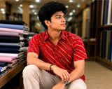 Men's Vibrant Crimson Red Diagonal Striped Cotton Casual Shirt