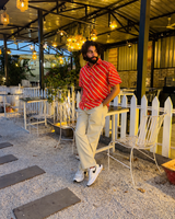 Men's Burnt Orange Diagonal Striped Cotton Casual Shirt