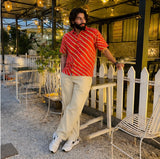 Men's Burnt Orange Diagonal Striped Cotton Casual Shirt