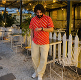 Men's Burnt Orange Diagonal Striped Cotton Casual Shirt