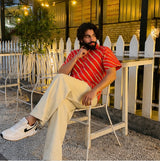 Men's Burnt Orange Diagonal Striped Cotton Casual Shirt
