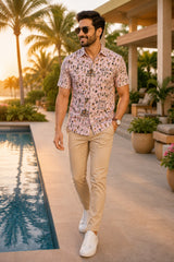 Men's Pink Traditional Folk Art Print Casual Shirt