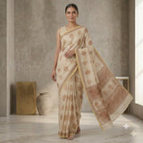 Off-White & Rust Brown Medallion Motif Kota Doria Saree