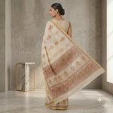 Off-White & Rust Brown Medallion Motif Kota Doria Saree