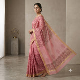 Pastel Pink All-Over Floral Booti Kota Doria Saree