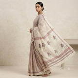 Off-White Handloom Kota Doriya Saree with Maroon Booti Print