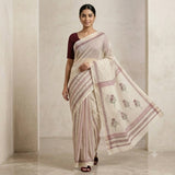 Off-White Handloom Kota Doriya Saree with Maroon Booti Print