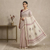 Off-White Handloom Kota Doriya Saree with Maroon Booti Print
