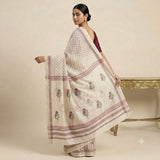 Off-White Handloom Kota Doriya Saree with Maroon Booti Print