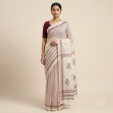 Off-White Handloom Kota Doriya Saree with Maroon Booti Print