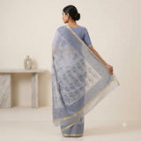 Pastel Blue Handloom Kota Doriya Saree with Navy Blue Floral Print