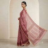 Dusty Pink Handloom Kota Doriya Saree with Maroon Floral Print