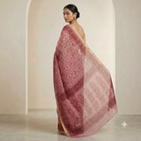 Dusty Pink Handloom Kota Doriya Saree with Maroon Floral Print