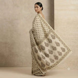 Cream & Olive-Green Paisley Printed Kota Doriya Saree