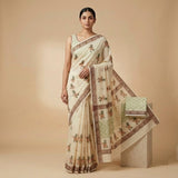 Traditional Off-White Kota Doriya Saree with Floral Prints