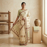 Traditional Off-White Kota Doriya Saree with Floral Prints