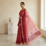 Vibrant Red & Pink Handloom Kota Doriya Saree