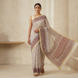 Ivory & Crimson Printed Kota Doriya Saree