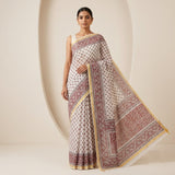 Ivory & Crimson Printed Kota Doriya Saree