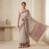 Ivory & Crimson Printed Kota Doriya Saree