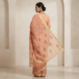 Peach & Maroon Floral Block Printed Kota Doriya Saree