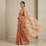Peach & Maroon Floral Block Printed Kota Doriya Saree