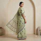Sage Green & Brown Floral Kota Doriya Saree