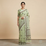 Sage Green & Brown Floral Kota Doriya Saree