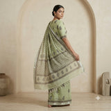 Sage Green & Brown Floral Kota Doriya Saree