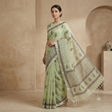 Sage Green & Brown Floral Kota Doriya Saree