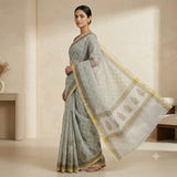 Mint Green & Grey Block Printed Kota Doriya Saree
