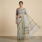 Mint Green & Grey Block Printed Kota Doriya Saree