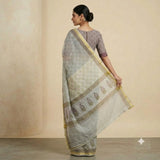 Mint Green & Grey Block Printed Kota Doriya Saree