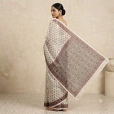 Ivory & Maroon Block Printed Kota Doriya Saree