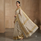 Traditional White & Mustard Printed Kota Doria Saree