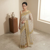 Traditional White & Mustard Printed Kota Doria Saree