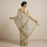 Traditional White & Mustard Printed Kota Doria Saree