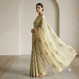 Graceful Pastel Yellow Floral Kota Doria Saree