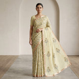 Graceful Pastel Yellow Floral Kota Doria Saree