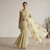 Graceful Pastel Yellow Floral Kota Doria Saree
