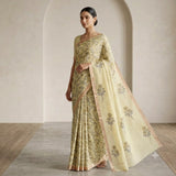 Graceful Pastel Yellow Floral Kota Doria Saree