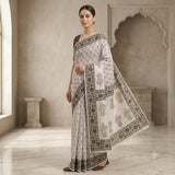 Exquisite Off-White & Maroon Block Printed Kota Doria Saree