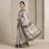 Exquisite Off-White & Maroon Block Printed Kota Doria Saree