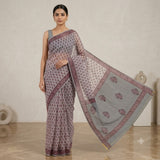 Elegant Grey & Maroon Floral Print Kota Doria Saree