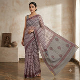 Elegant Grey & Maroon Floral Print Kota Doria Saree