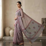 Elegant Grey & Maroon Floral Print Kota Doria Saree