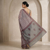 Elegant Grey & Maroon Floral Print Kota Doria Saree