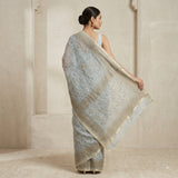 Classic Light Grey Kota Doria All-Over Floral Saree with Zari Border